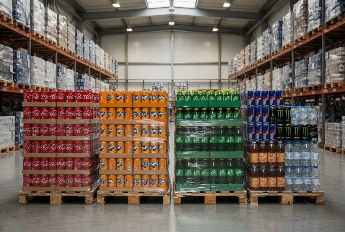 Wholesale pallets of energy drinks and soft drinks from a beverage supplier for the Netherlands